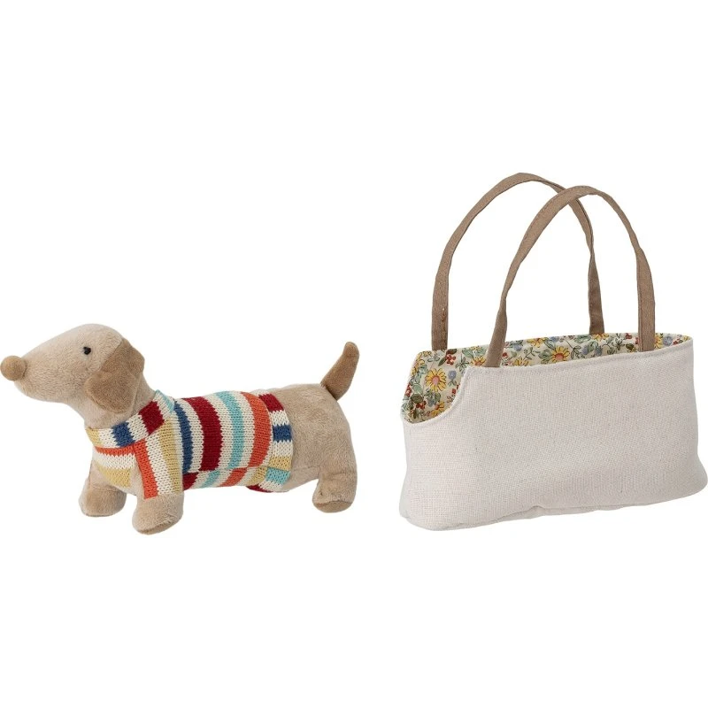 Bloomingville Mini Hilena Krammehund med vendbar taske natur