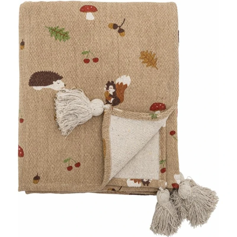 Bloomingville Mini Fall Plaid, brun 130x160 cm, genanvendt bomuld