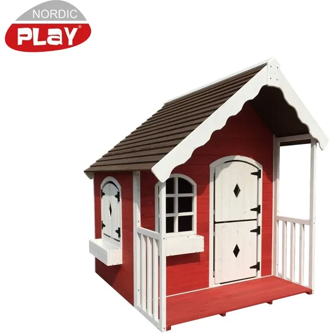 NORDIC PLAY Legehus med veranda 130x140x150 cm rød/hvid
