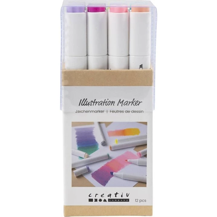 Creative Toys Creativ Illustrationspenne 1+8 mm, Pastelfarver, 12 stk