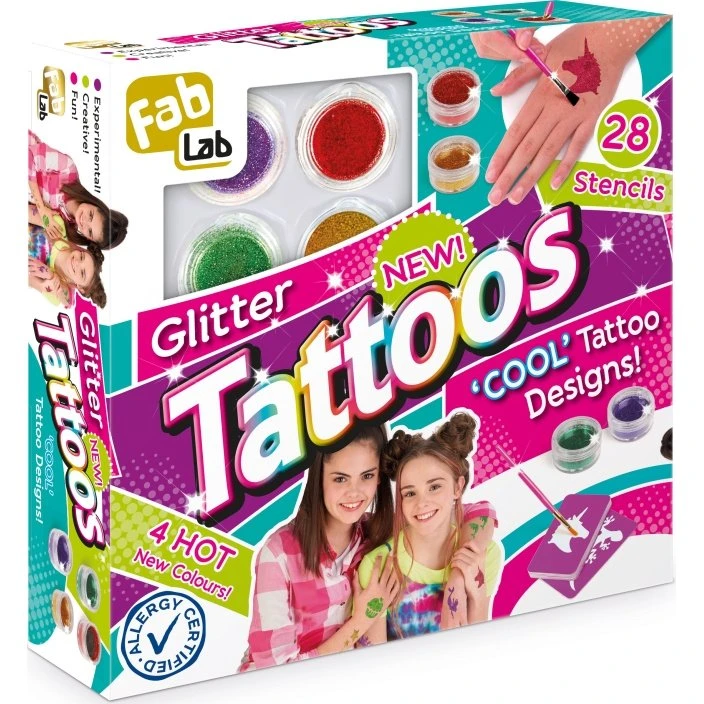 FabLab Glitter Tattoos Tatoveringssæt med 4 farver