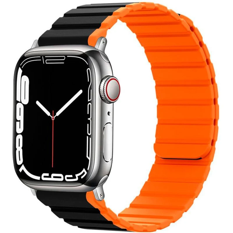 Lippa Magnetisk Silikone Rem til Apple Watch 42/44/45/49, Sort/Orange