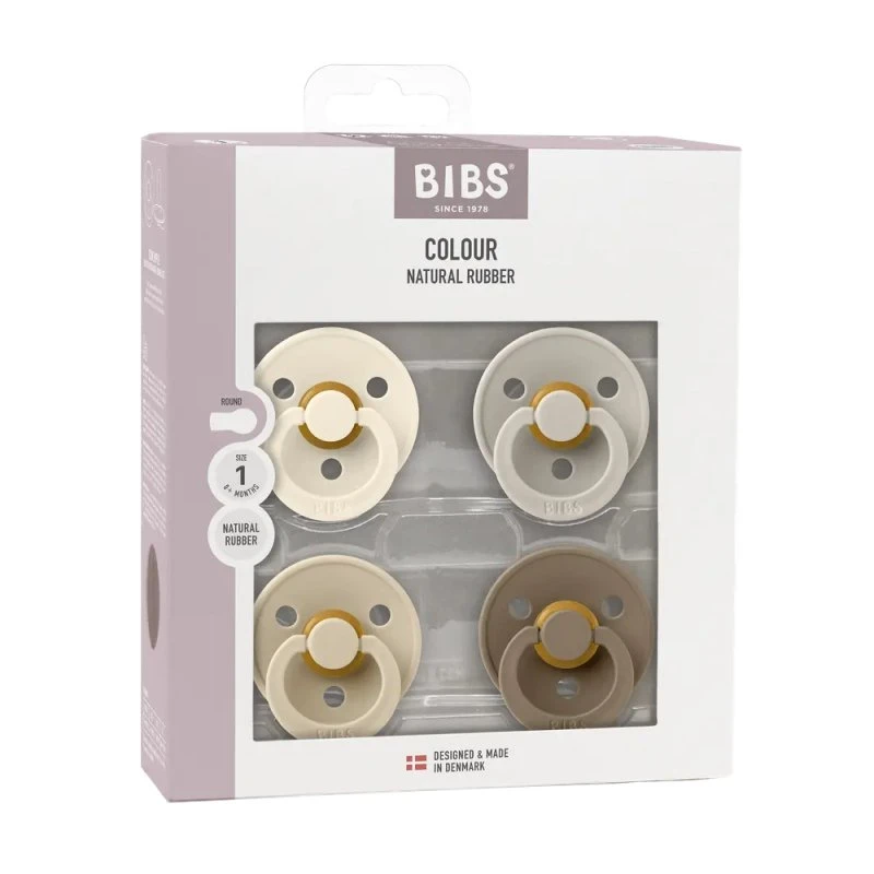 BIBS Colour Runde Sutter 4 pk Ivory/Sand/Vanilla/Dark Oak Str. 1