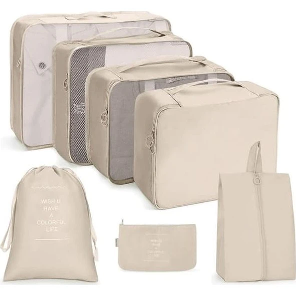 UNIQ 7-delt Rejseorganizer-sæt, Beige