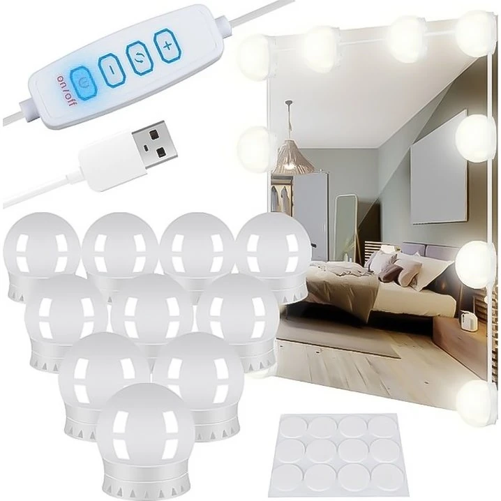 Lumina LED-Spejlbelysning – 10 LED, USB, 3 farvetemperaturer, 11 lysstyrke