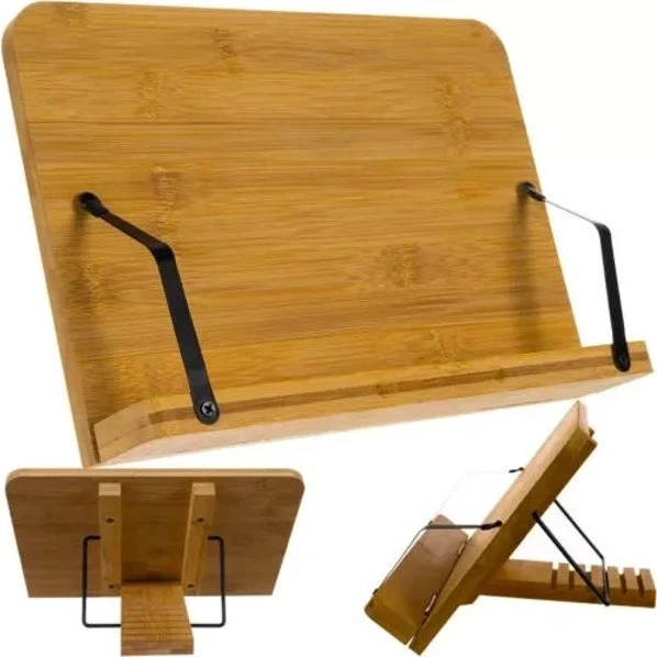 Bambus Bogstativ Justerbart 28 cm med Metalklemmer