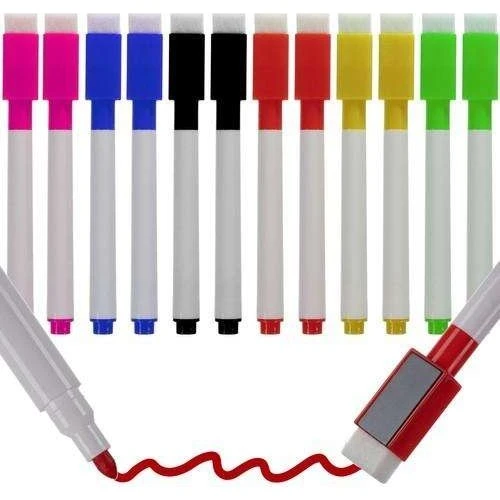 12-Pack Whiteboardblyanter med Viskelæder og Magnet – 6 Farver
