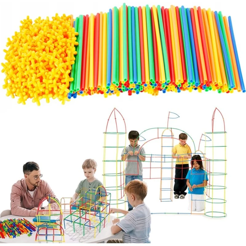 Fort Building Kit 408 Dele – Byggesæt til Børn med 204 Sugerør og Koblinger