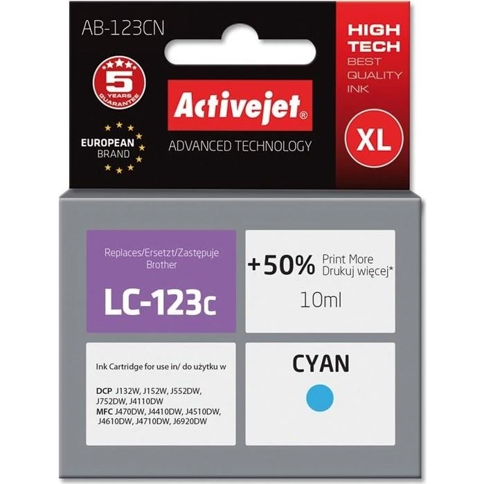 ActiveJet Cyan XL Blækpatron 10 ml (kompatibel med Brother LC123C/LC121C)