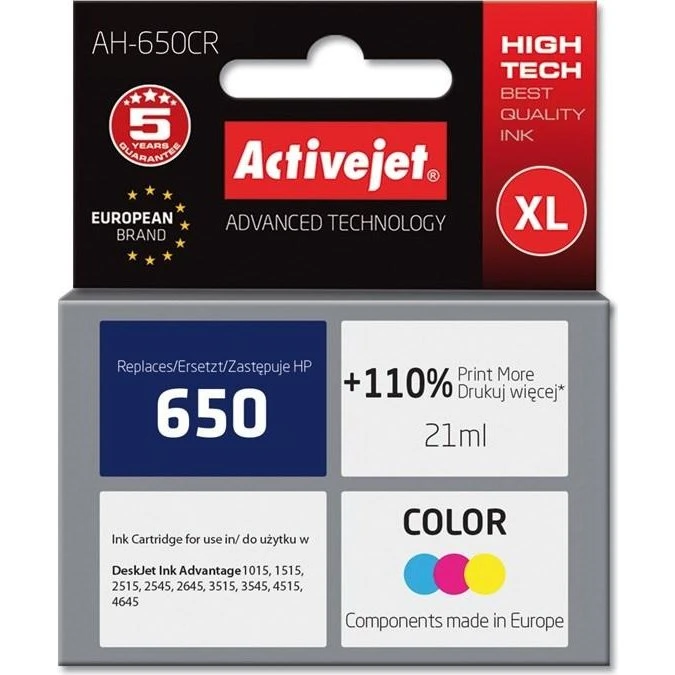 Activejet HP 650 XL Farve, 21 ml