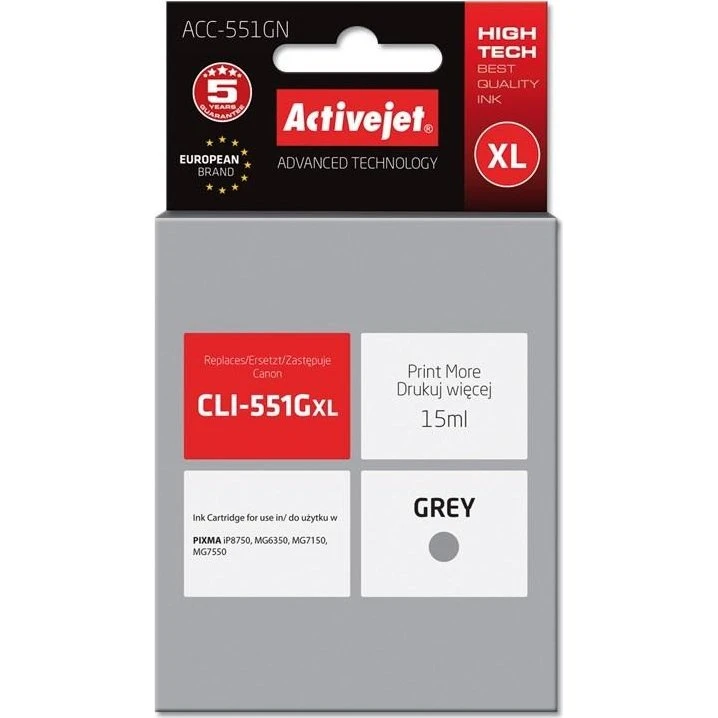 ActiveJet ACC-551GN Grå XL 15 ml Blækpatron