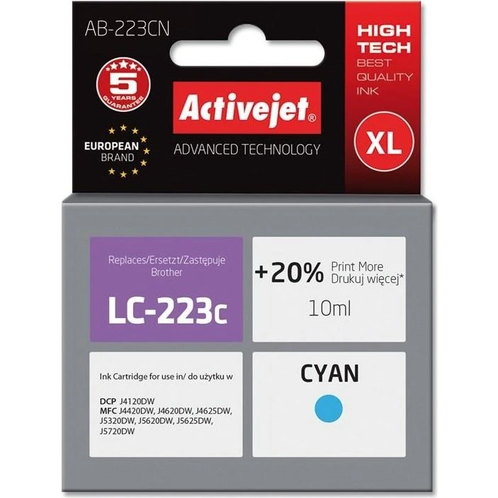 ActiveJet LC223C Cyan XL, 10 ml, kompatibel til Brother
