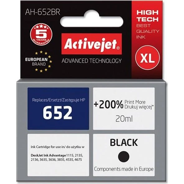 Activejet HP 652F kompatibel XL sort 20 ml