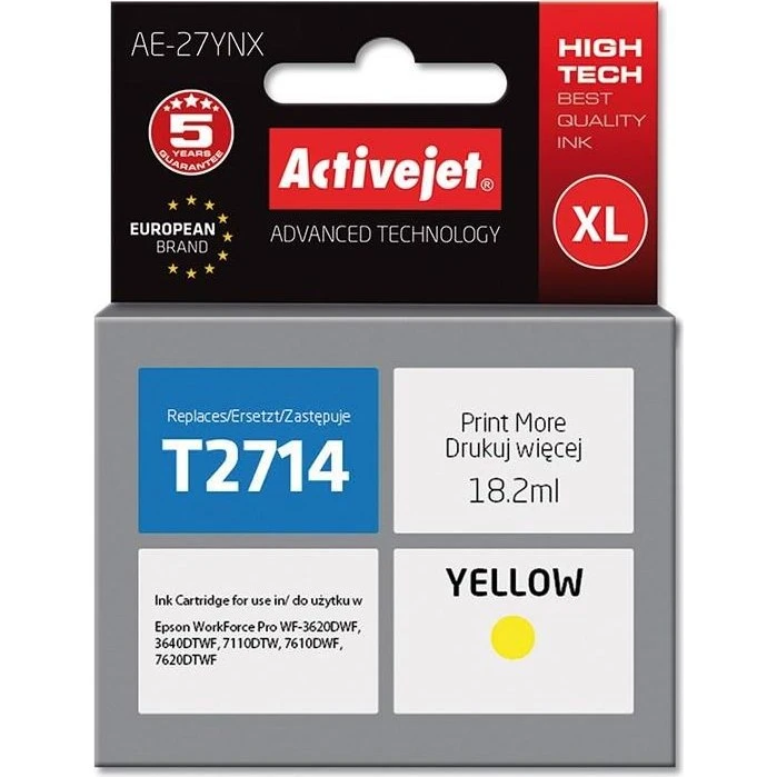 Activejet AE-27YNX Gul XL Blækpatron, 18,2 ml (kompatibel til Epson T2714)