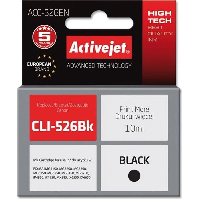 ActiveJet ACC-526BN, sort, 10 ml – kompatibel til Canon CLI-526BK
