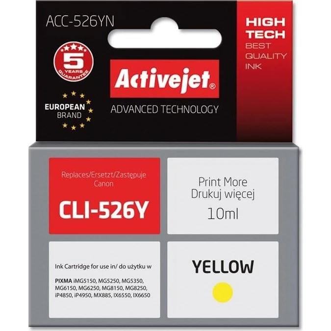 ActiveJet ACC-526YN, gul, 10 ml, kompatibel til Canon CLI-526Y