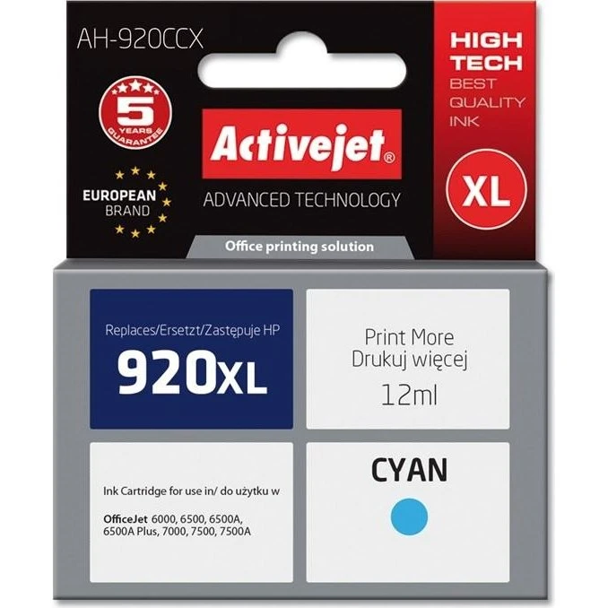 ActiveJet Premium HP 920XL Cyan, 12 ml, kompatibel