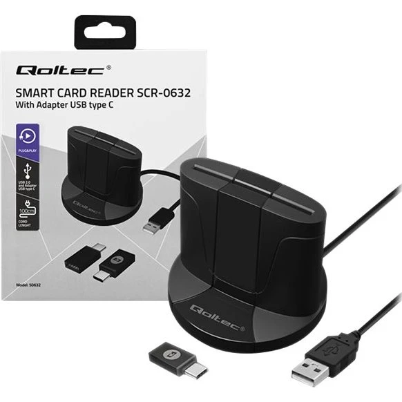 Qoltec SCR-0632 Smartkortlæser USB 2.0 Sort