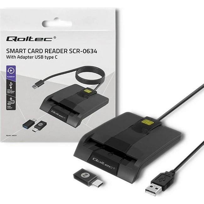 Qoltec SCR-0634 Smart kortlæser USB-C, sort