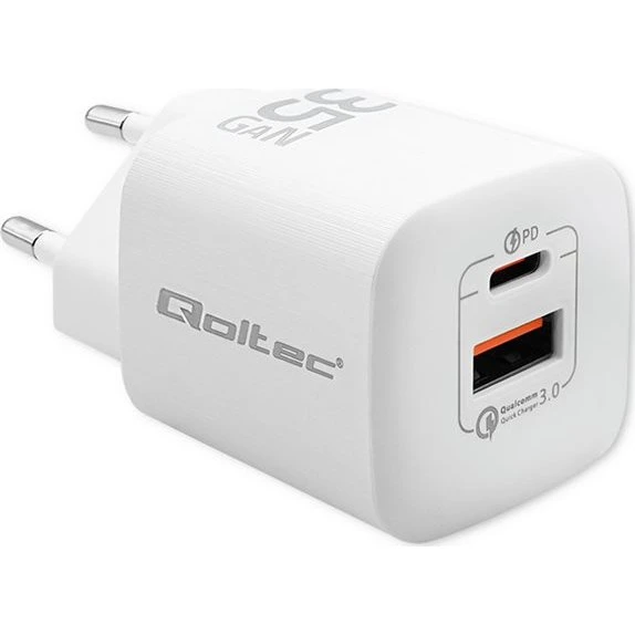 Qoltec 35W GaN-strømforsyning, hvid