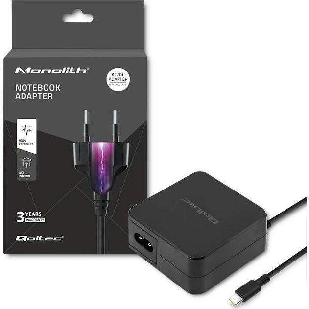 Qoltec USB-C 65W PD Oplader, Sort