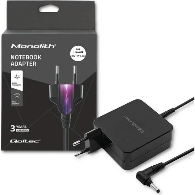 Qoltec 65 W Strømforsyning til Huawei, 19 V, 4,0×1,7 mm