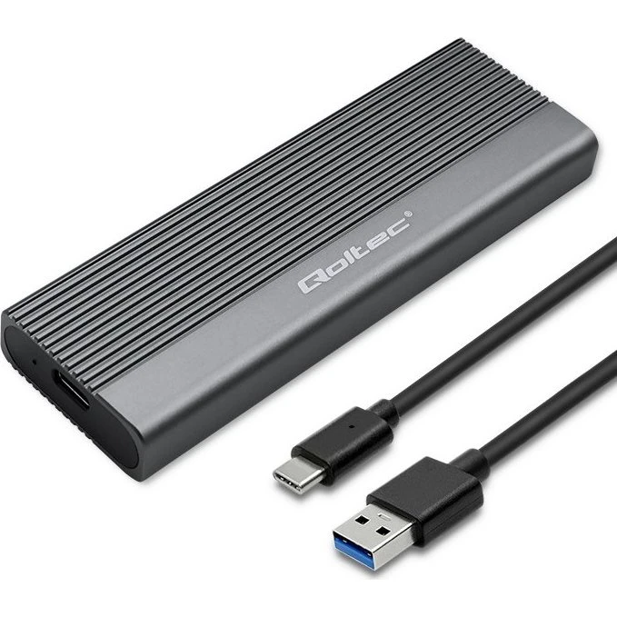 Qoltec Ekstern SSD Kabinet USB-C SATA 6Gb/s, 2TB, grå