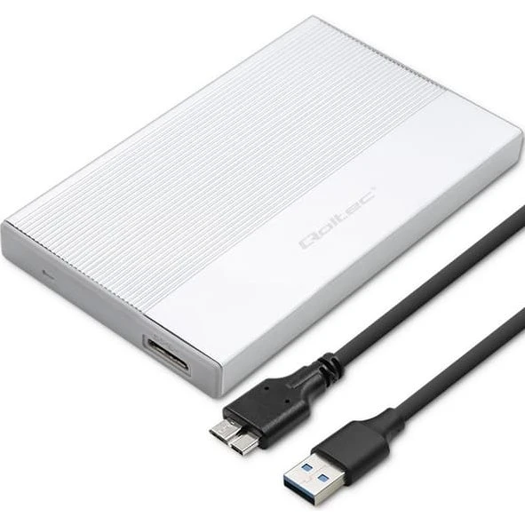 Qoltec Aluminiumskabinet 2.5" SSD/HDD USB 3.0 2TB Sølv