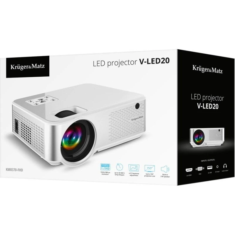 Kruger & Matz V-LED20 LED Full HD 1080p Projektor, 5000 lumen