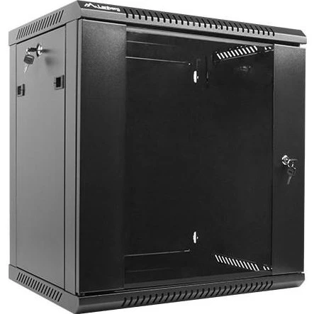 Lanberg WF01-6412-10B 12U Vægmonteret Rackskab, 19", Sort, Glasdør