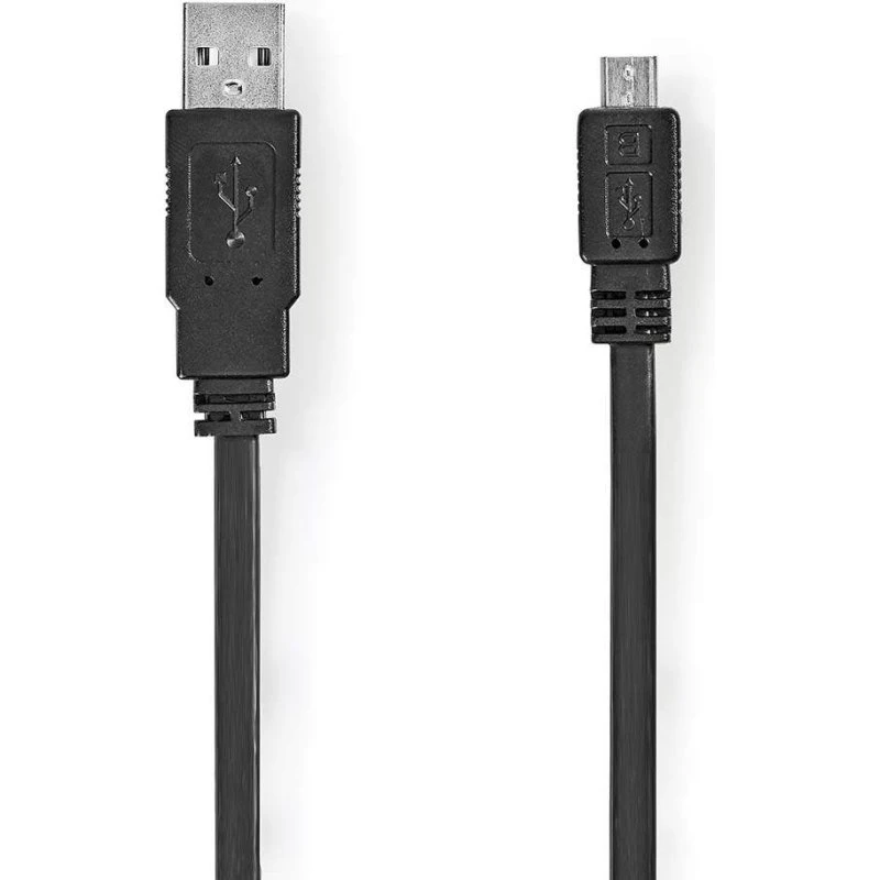 Nedis USB-kabel 1 m, fladt, sort, USB-A til Micro-USB B