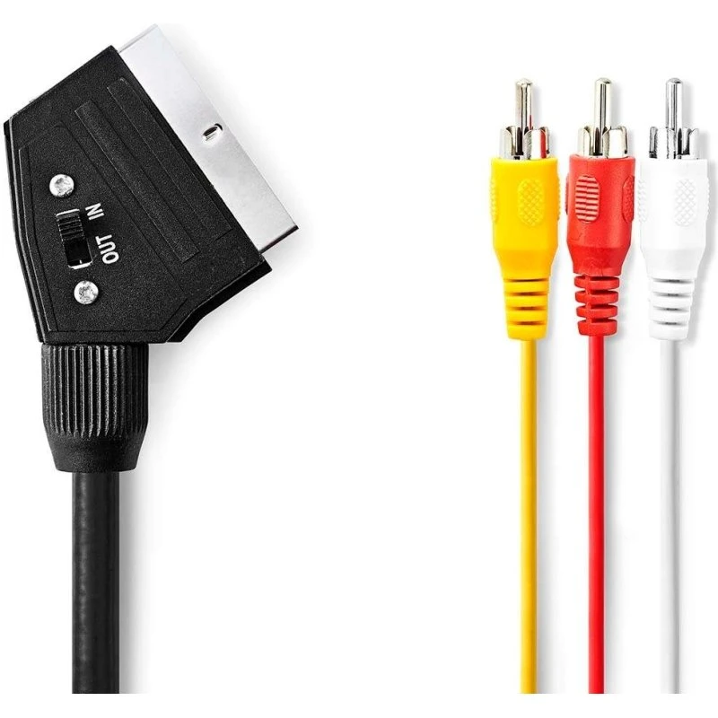 Nedis Scart til 3x RCA-kabel, 2 m, sort, nikkelplateret
