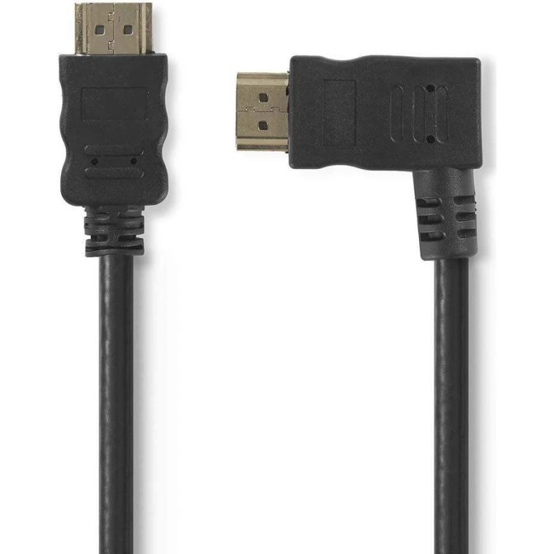 HDMI kabel 1,5 m med Ethernet, 4K@30Hz, runde stik, sort