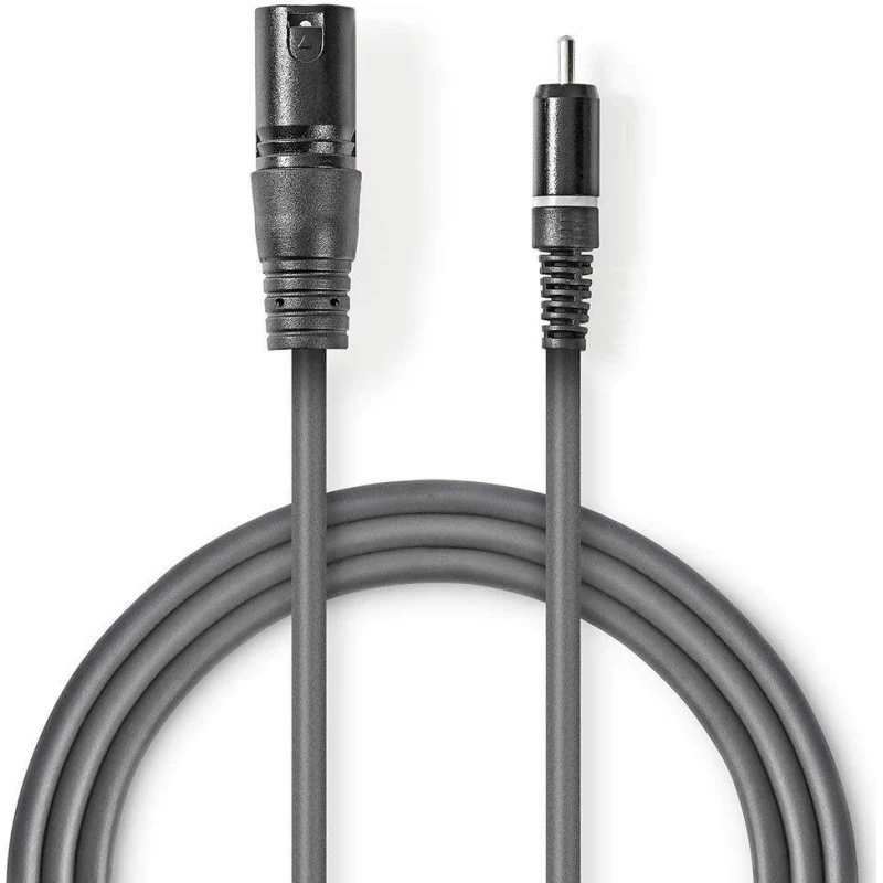 Nedis OnStage XLR3-han til RCA-han, 3 m, mørkegrå