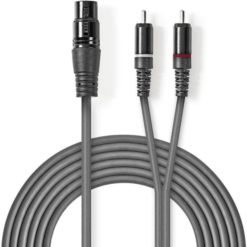 Nedis OnStage XLR 3-Pin Hun til 2x RCA Han, 1,5 m, mørkegrå