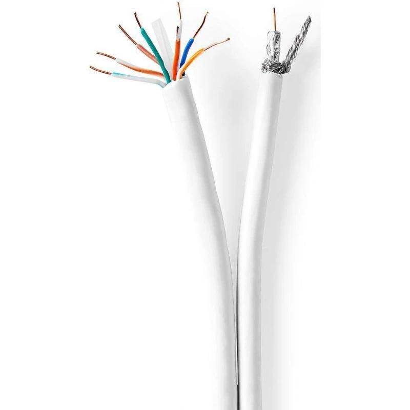 Nedis Coax/CAT6 Kombikabel 50 m, 75 Ohm, Hvid, Dobbelt Afskærmet