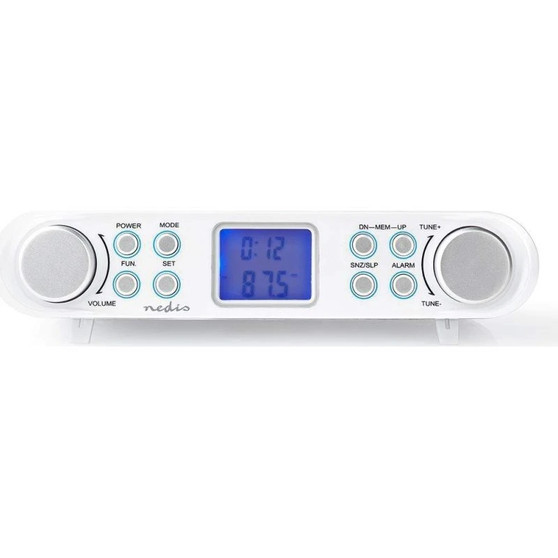 Nedis FM Under-Cabinet Radio, Sort Blå Skærm, 1,5 W, Hvid/Sølv