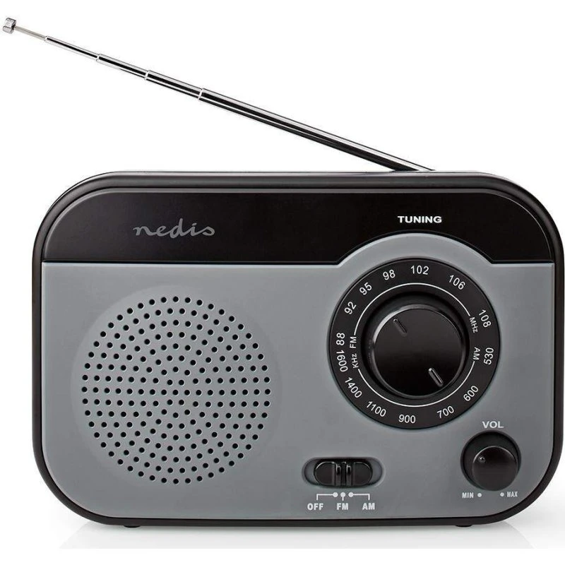Nedis FM/AM Radio med Bluetooth, 1,8 W, Sort/Hvid, Bærehåndtag