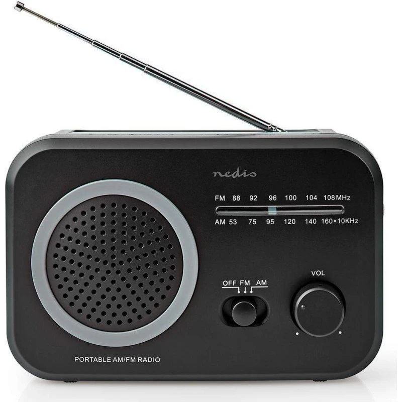 Nedis FM/AM Radio med Bluetooth, 1,8 W, Sort, bærbart design