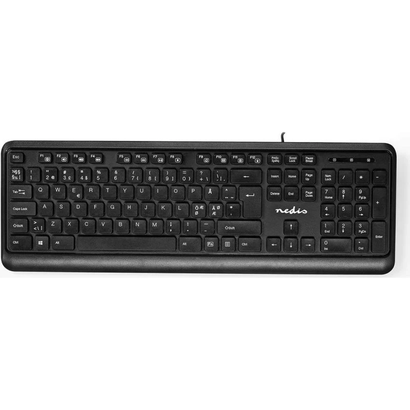 Nedis Wired Keyboard USB-A, Nordisk QWERTY, Sort