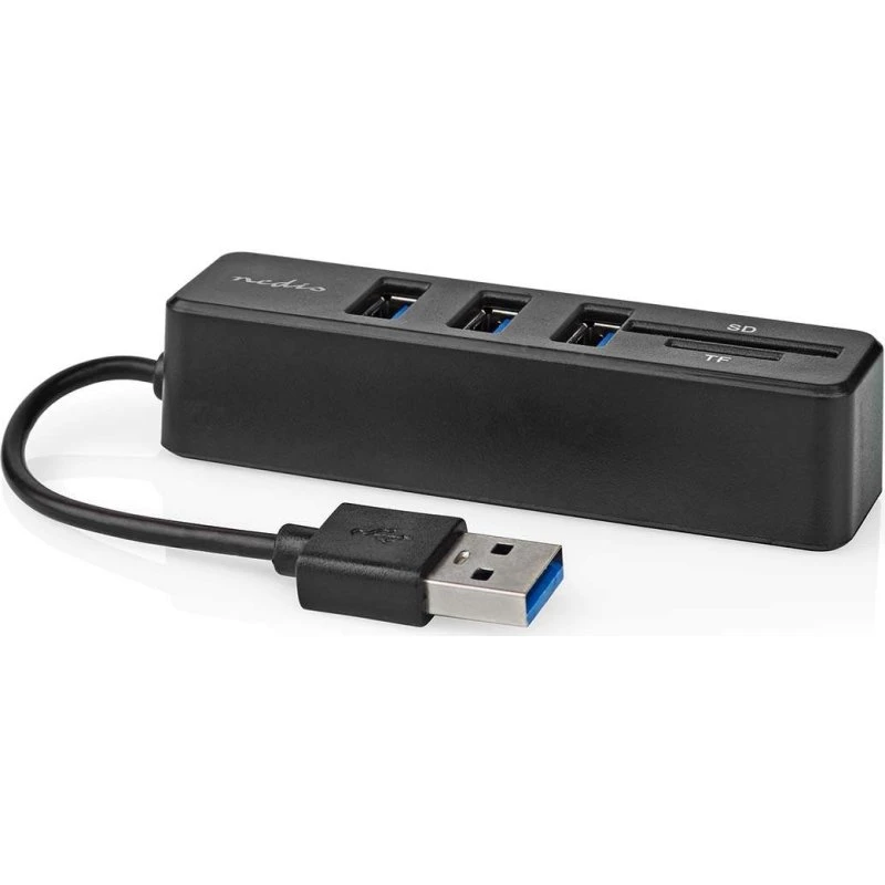 Nedis USB-hub 5-port USB 2.0 med SD-kortlæser, sort