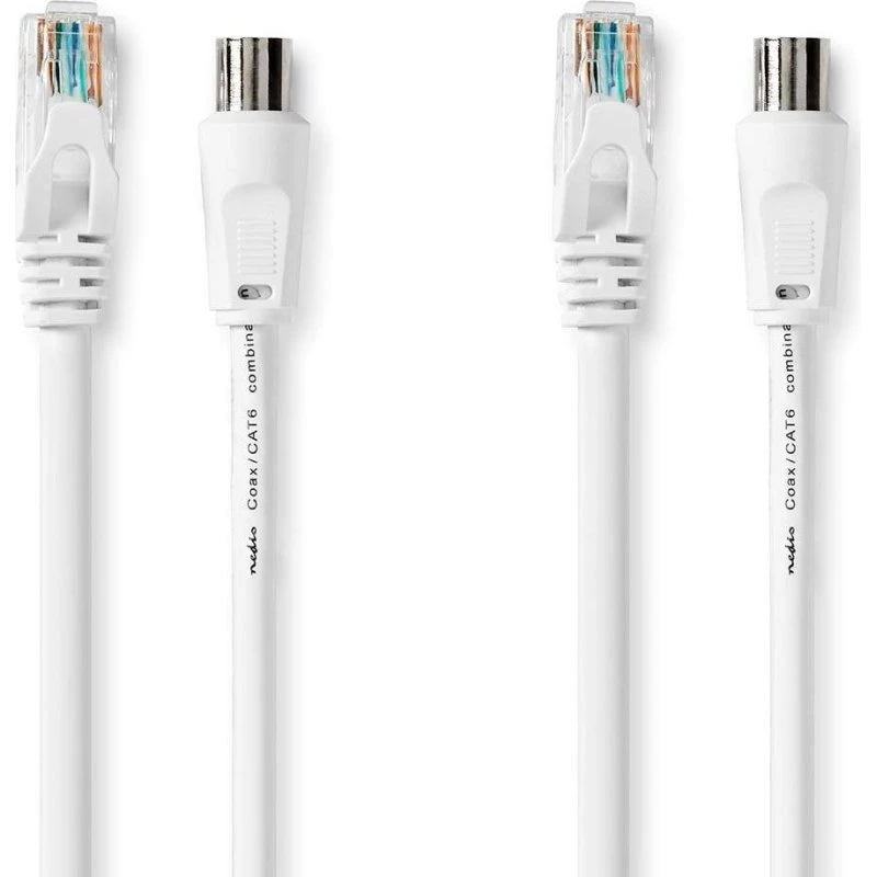 Nedis CSGB4500WT30 Coax & CAT6 Kombikabel | IEC/RJ45 | Nikkelplateret | 30 m