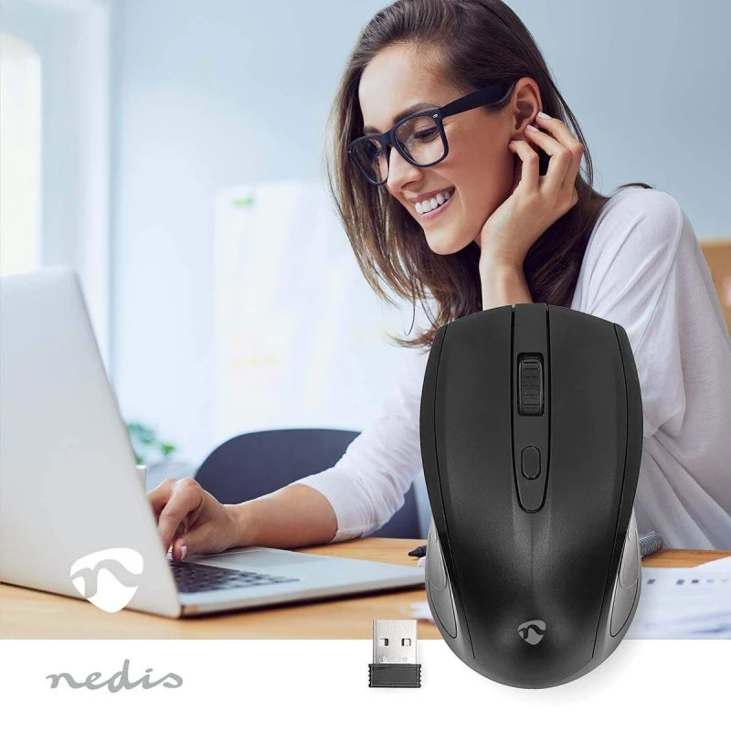 Nedis Trådløs Mus 1600 dpi, 4 Knapper, Sort