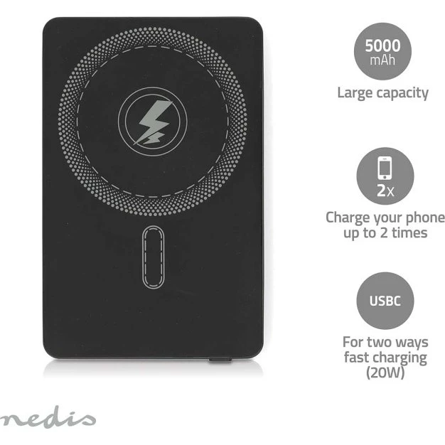 Nedis Magnetic Powerbank 5000 mAh | USB-C 20W PD | MagSafe-kompatibel