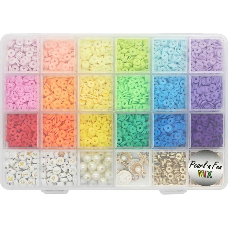 Pearl'n Fun Heishi Fimo Perlemix med Tilbehør, Pastelfarver