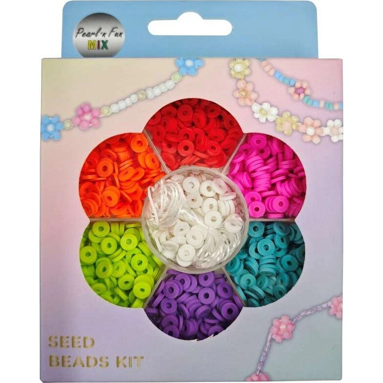 Pearl'n Fun Heishi Perlemix 40g Multi + Elastik, Ophængsæske