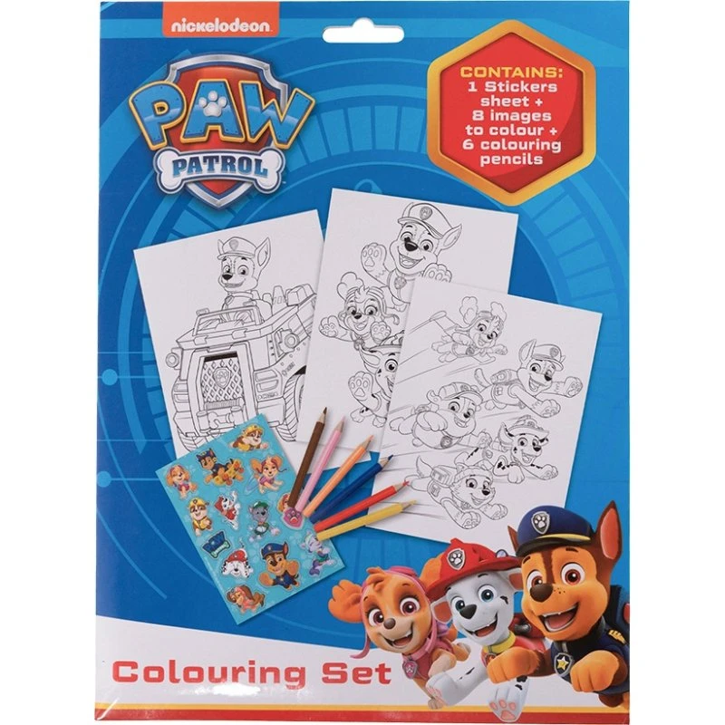 Paw Patrol Farveblyanter & Klistermærker Sæt med 6 Blyanter