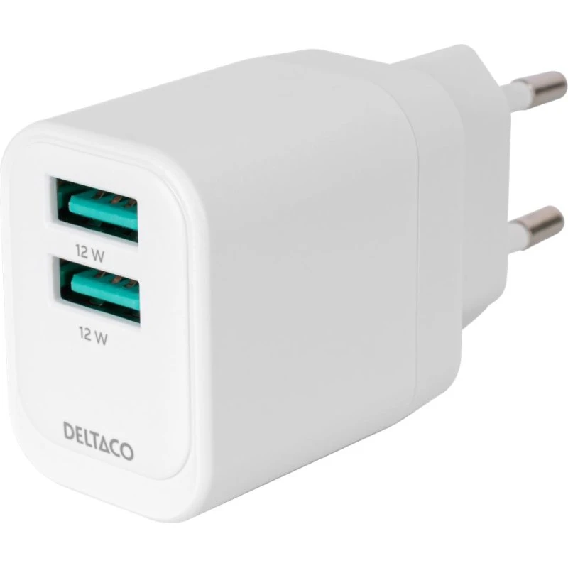 Deltaco 12W USB-A 2.0 Adapter, Hvid