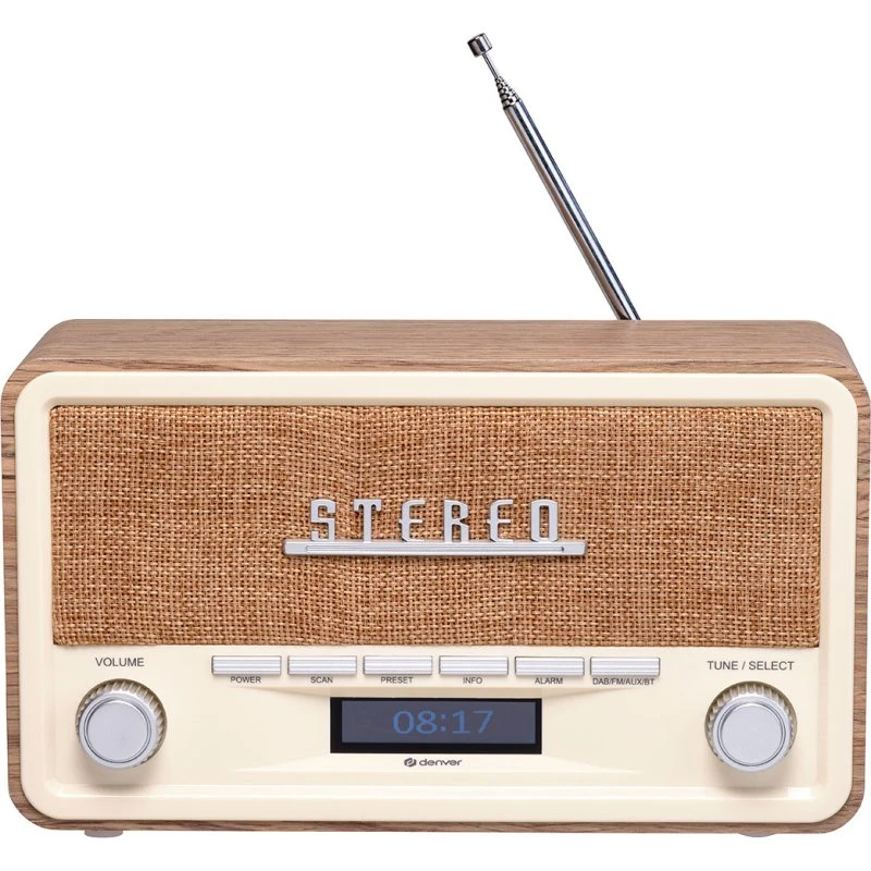 Denver DAB-18LW Retro DAB+ Radio med Bluetooth, Brun Trælook