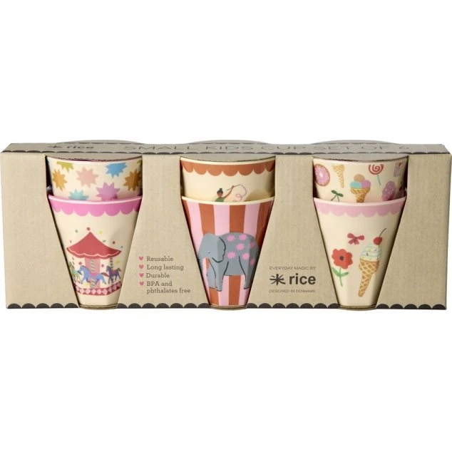 Rice Melaminkopper med Fun Fair-print – Pink – Små (6 stk)